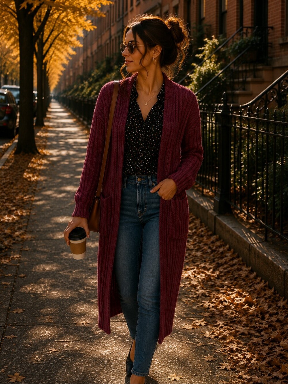 Emory park Maroon Long knit sweater cardigan